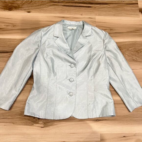 London Times Blue Silky Blazer With Shoulder Pads Women’s 6 - Picture 1 of 4